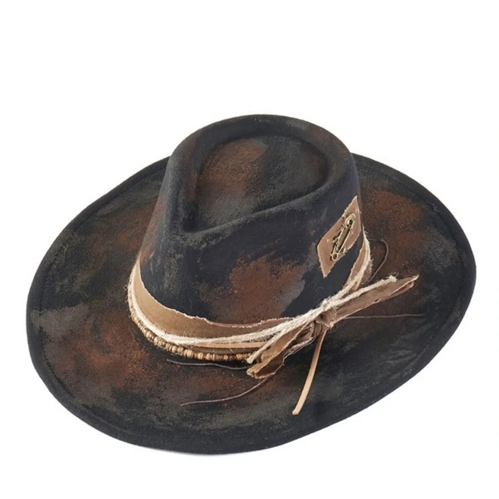Unisex Black Distressed Cowboy Western Hat - Picture 2 of 3
